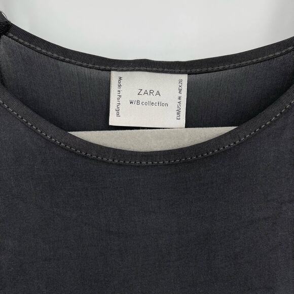 Zara W/B Collection Gray Cold Shoulder Top Medium - Picture 3 of 4